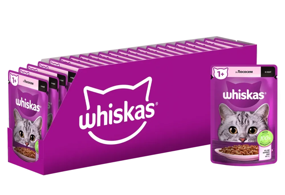 Влажный корм Whiskas (Вискас) с лососем в соусе для взрослых кошек 85 г (блок 28 шт) Винница - изображение 1