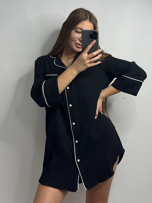 Жіноча муслінова нічна сорочка Чорний XL-2XL Харків - фото 5