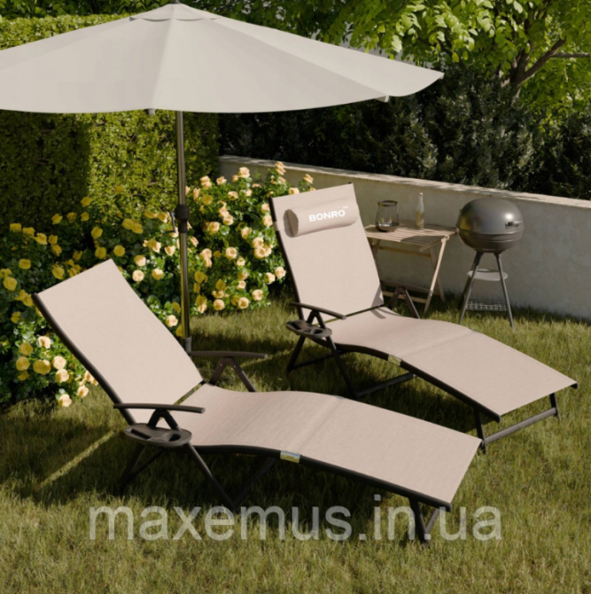 Шезлонг лежак раскладной Bonro BG 0 0 8 садовый с алюминиевой рамой и подстаканником бежевый Мостиска - изображение 19