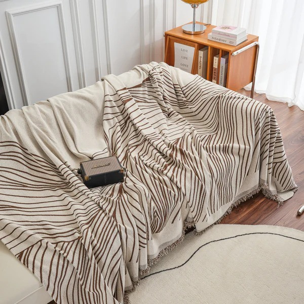 Плед покривало на диван або ліжко, чохол накидка 180х230 см для м'яких меблів, бежевий в коричневу смугу Кам'янець-Подільський - фото 3