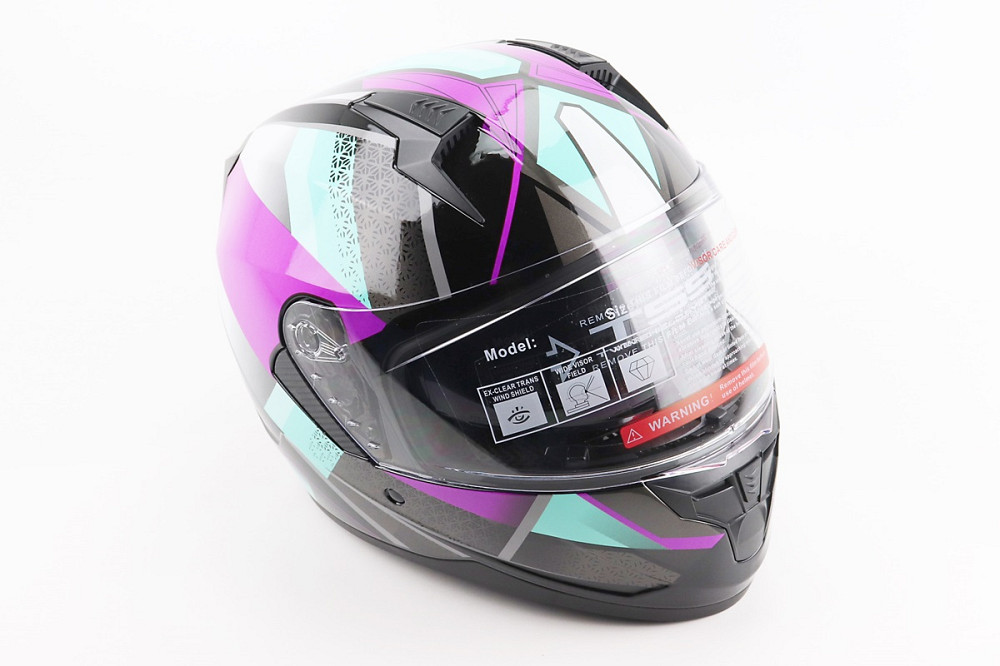 Шолом інтеграл, закритий (сертифікація DOT)+відкидні окуляри BLD-M67 L (59-60см), ЧОРНИЙ/ФІОЛЕТОВО-БІРЮЗОВИЙ Київ - фото 1