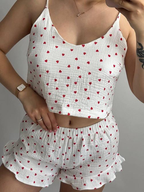 Женская летняя пижама майка с шортами Сердечки L Харьков - изображение 3