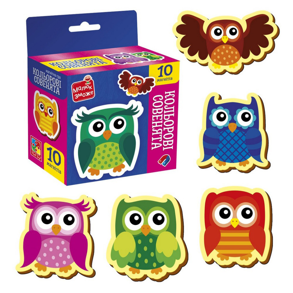 Дитячий набір магнітів "Кольорові совенята" VT3106-38, 10 магнітів Вінниця - фото 2