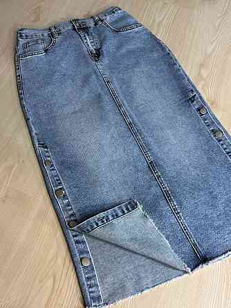 Юбка женская джинсовая Liana 558-559 миди прямая стрейчевая с разрезами на пуговицах голубая, голубой, 33, 33, 92 см, 114 см Киев