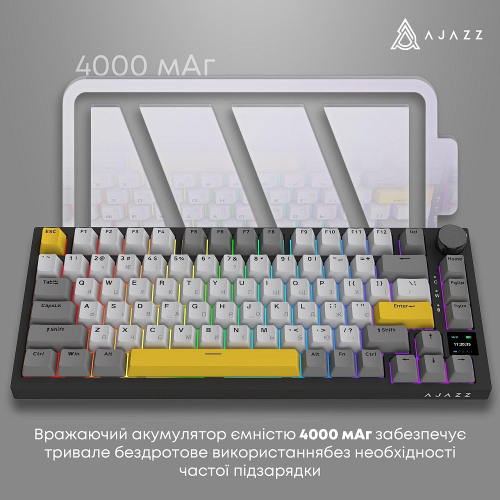 Клавіатура бездротова Ajazz AK820 Pro Flying Fish Switch Black RGB With Screen (AK820PRO-FF-BGY) ( 18427 ) Харків - фото 11