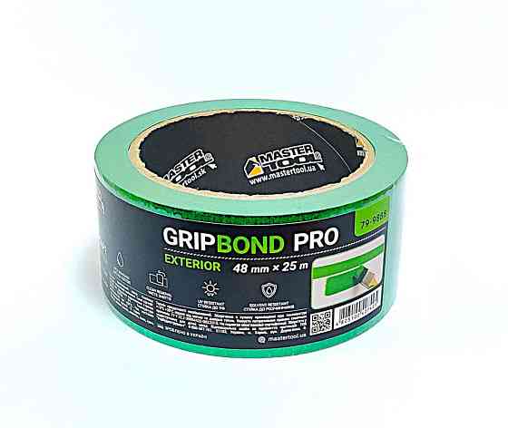 Стрічка малярна для грубих робіт MASTERTOOL GripBond Pro Exterior 48 мм×25 м зелена 79-9888 Коломыя