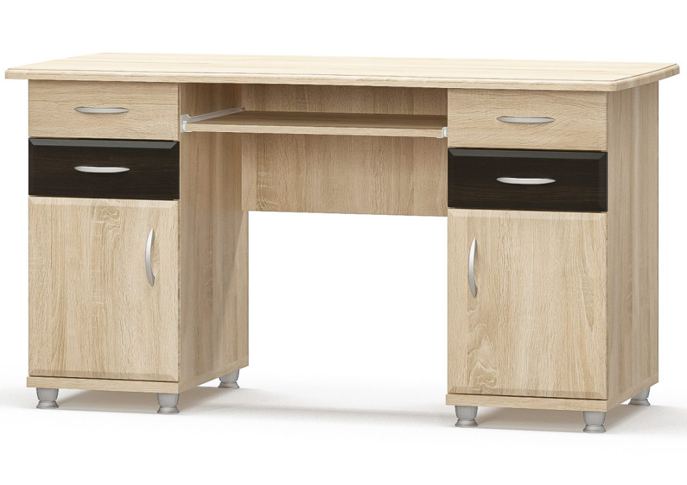 Стіл письмовий з 2-ма тумбами, 139х64 см, Меблі Сервіс, Дуб самоа/Венге темний Львів - фото 1