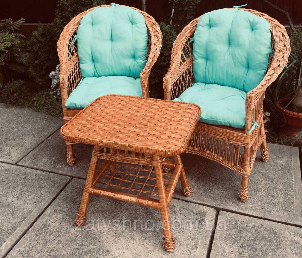 Комплект плетених меблів з журнальним столом |  Меблі з блакитними накидками меблі дачні на пода Київ - фото 3