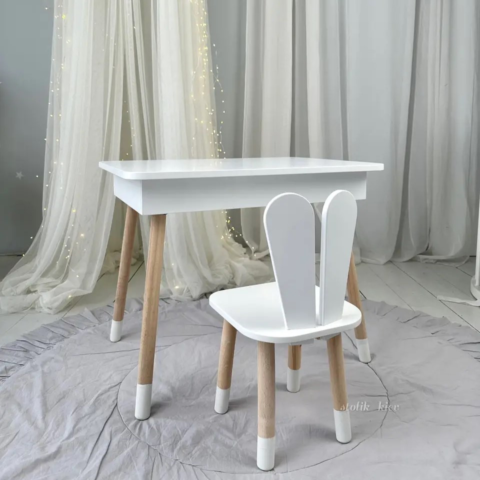 Детский столик и стульчик зайчик белый. Столик с нишей для карандашей и разукрашек Киев - изображение 1