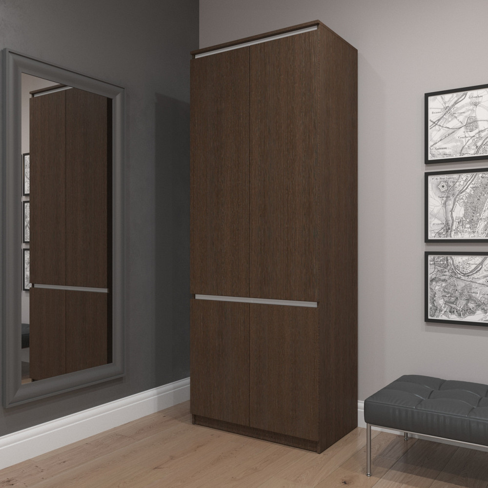 Шкаф для одежды VAYS R-10 Венге Темный-Белые планки, с полками и штангой, без ручек, ЛДСП, 80×50×211 см - для спальни, гостиной, прихожей Львов - изображение 1