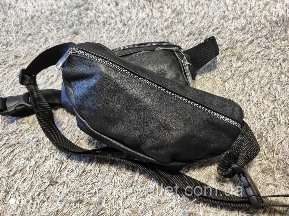 Кожаная мужская сумка бананка черного цвета Puos Киев - изображение 7