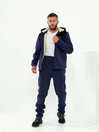 Чоловічий теплий костюм на флісі з хутром Синьо-чорний 48/50 Харків