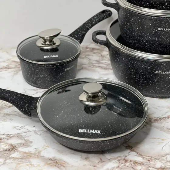 Набор посуды с гранитным антипригарным покрытием BellMax BM-305 из 12 предметов Черный Коломия