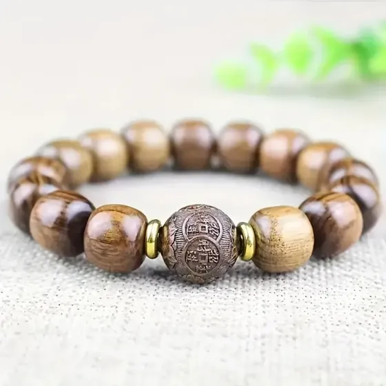 Мужской браслет из сандалового дерева – натуральные деревянные бусины, стильный аксессуар Киев