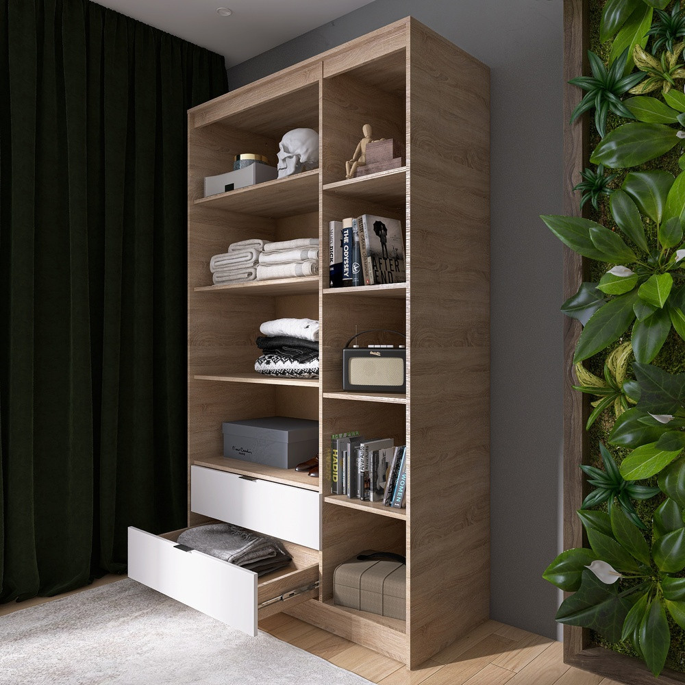 Шкаф распашной для одежды с выдвижными ящиками (полки - полки) Эверест Сити-1200 120,2х50х204,6 см Дуб сонома/Белый (DTM-071128) Львов - изображение 5