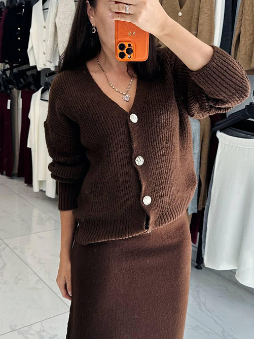 Жіночий теплий базовий в'язаний костюм двійка в'язання з додаванням ангори Шоколад Одеса - фото 4