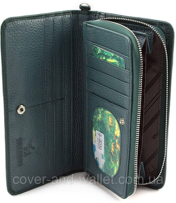 Жіночий шкіряний гаманець клатч на блискавці зеленого кольору Marco Coverna MC 6056 Київ - фото 1