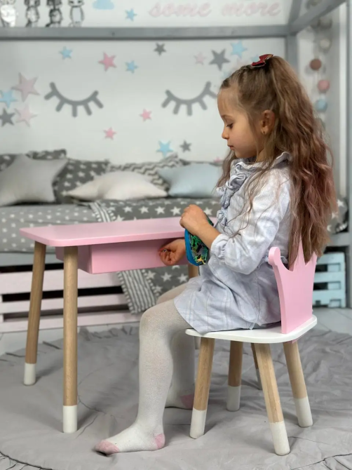 Детский столик со стульчиком Корона и ящиком для карандашей и раскрасок (Розовый) Винница - изображение 7