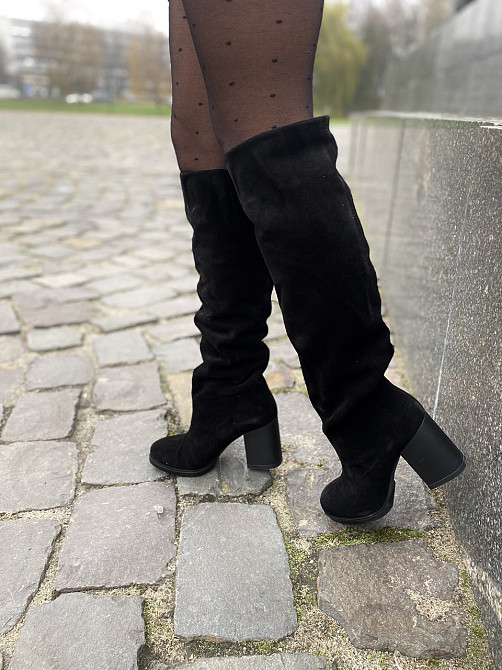 Valiente Чоботи жіночі VALIENTE чорні натуральна замша высота 45 см обхват голени 36-39 см кабл Коломия - фото 2