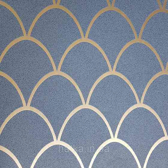 Шпалери вінілові на флізелін Marburg New Spirit Schoner Wohnen геометрія напівкола смуги золотом на синьому Київ