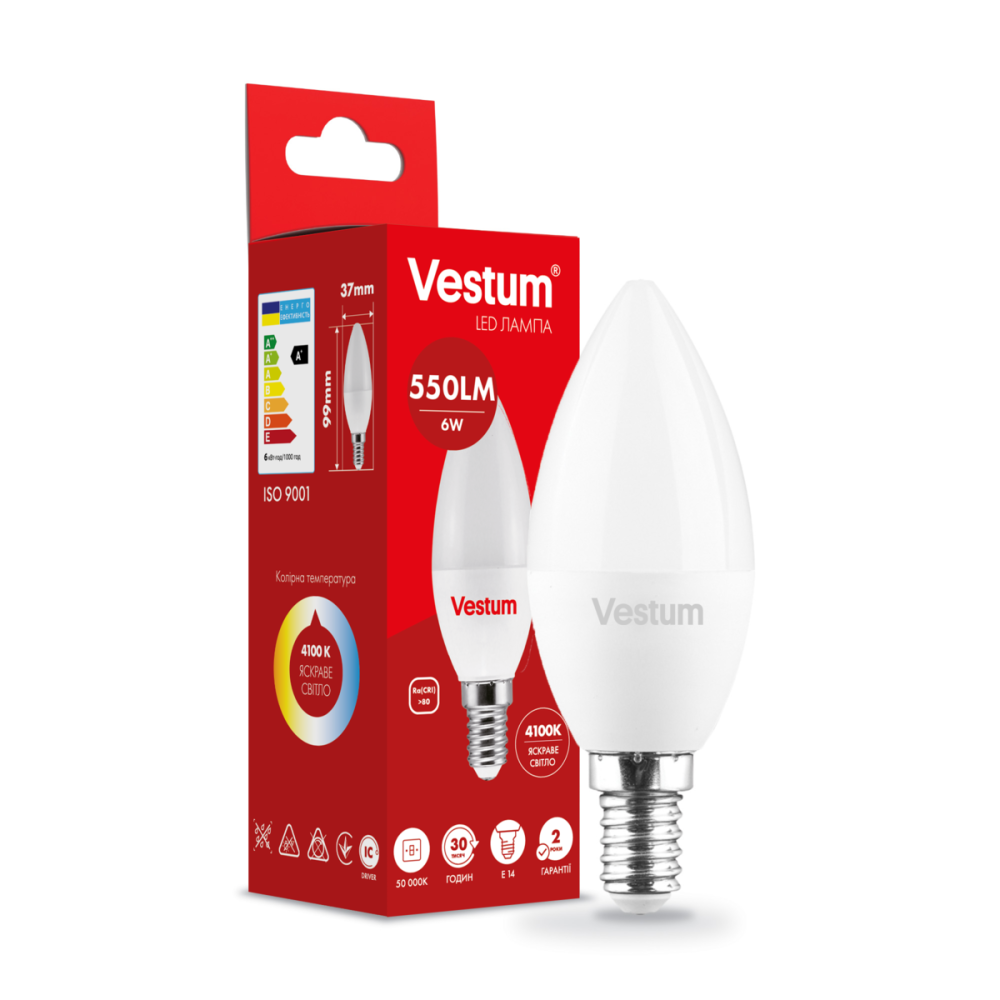 Світлодіодна лампа Vestum C37 6W 4100K 220V E14 1-VS-1303 Київ - фото 3