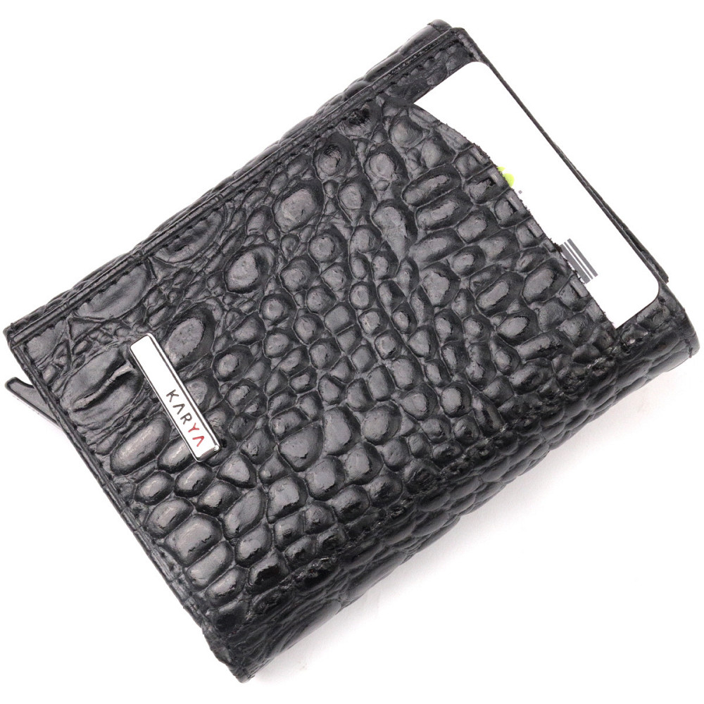 Визитница из натуральной фактурной кожи под крокодила KARYA 20990 Черный Киев - изображение 8