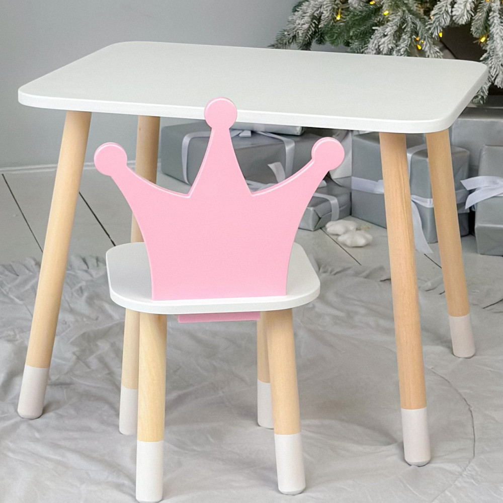 Прямокутний стіл і стільчик дитячий рожева корона. Столик для уроків, ігор, їжі Київ - фото 1