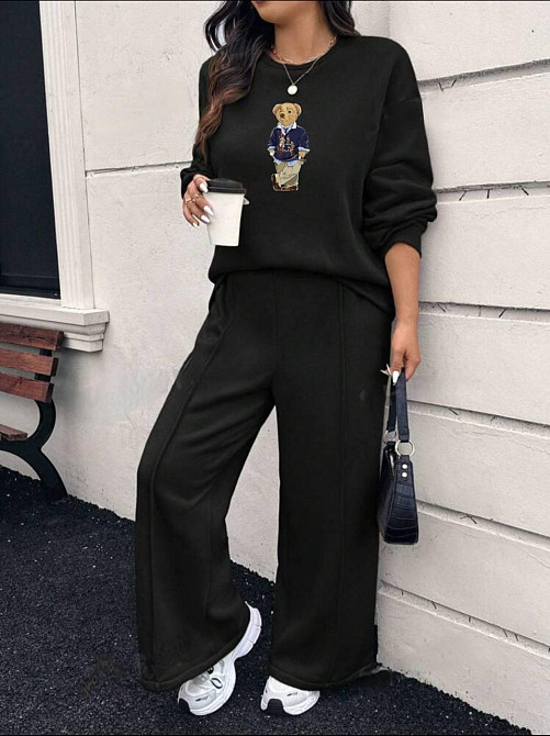 Жіночий прогулянковий костюм двійка з термонакатом двонитка Чорний, 48/52 Одеса - фото 1