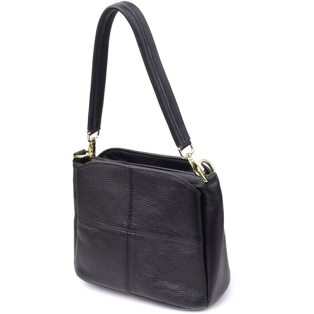 Класична шкіряна сумка для жінок з трьома відділеннями Vintage 22978 Чорний Київ - фото 1