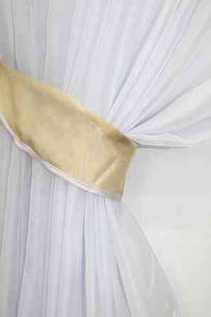 Кухонний комплект VR-Textil № 062к шторка з ламбрекеном темно-бежевий з білим 150х170 см (50-795) Київ