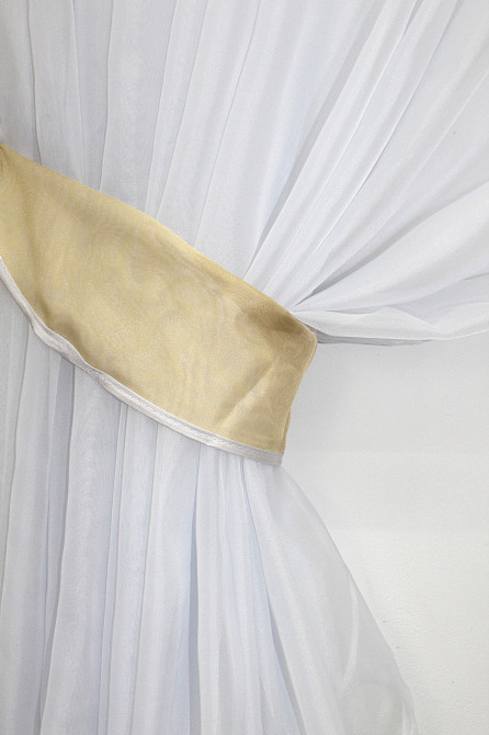 Кухонний комплект VR-Textil № 062к шторка з ламбрекеном темно-бежевий з білим 150х170 см (50-795) Київ - фото 3