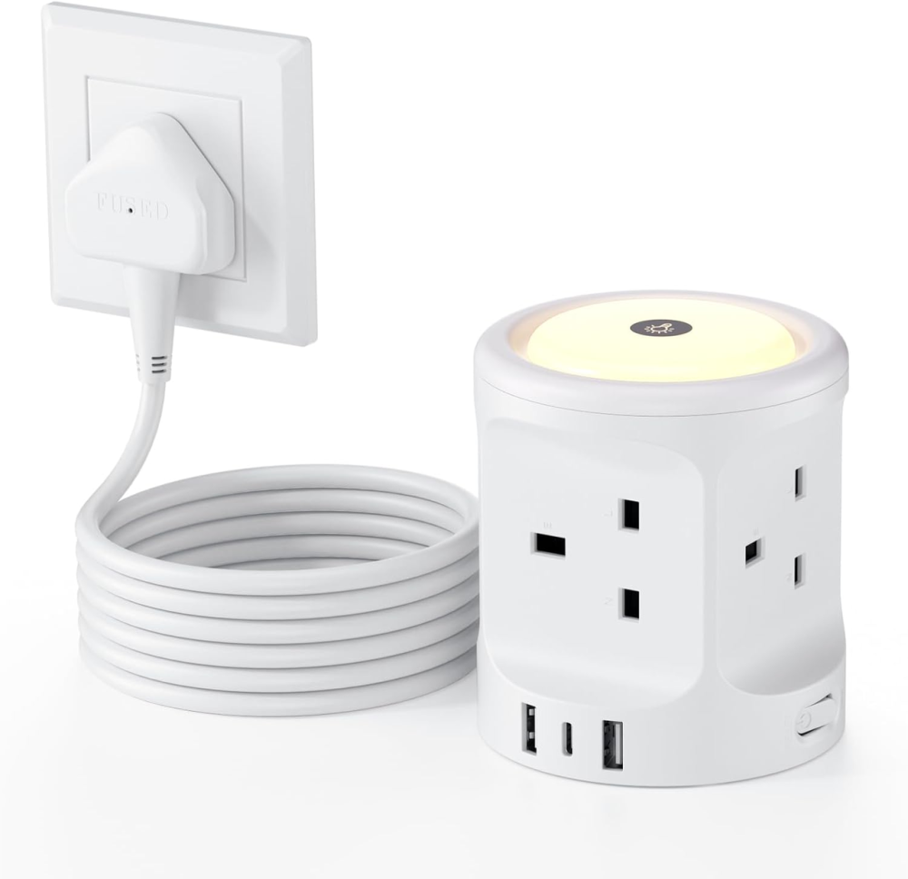 Подовжувач на 4 розетки з USB-A та USB-C, нічником, вимикачем, кабель 2 м, 3250 Вт, білий Київ - фото 2