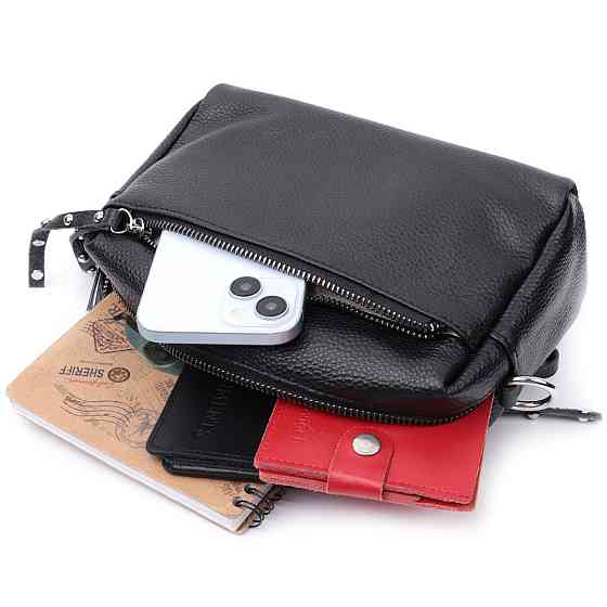 Практична жіноча шкіряна сумка зі стильним бігунком Vintage 22654 Чорна Київ