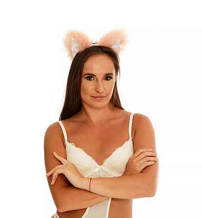 Меховые ушки кошки с бантиком, Персиковые с белым OKOVA Sex Aura Киев