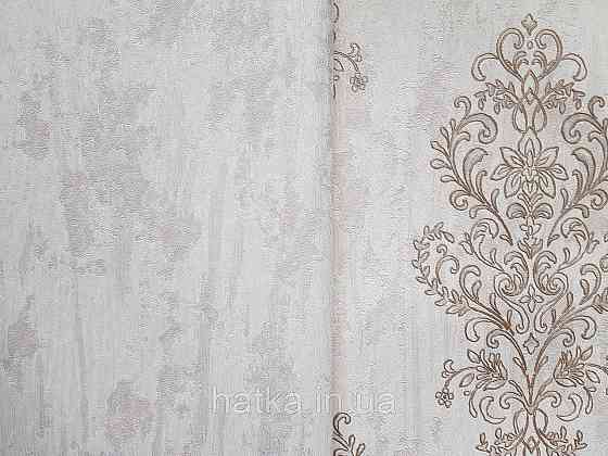 Шпалери вінілові на флізеліні гарячого тиснення DU&KA 1.06х10 вензель основа під штукатурку сірі коричневі Київ