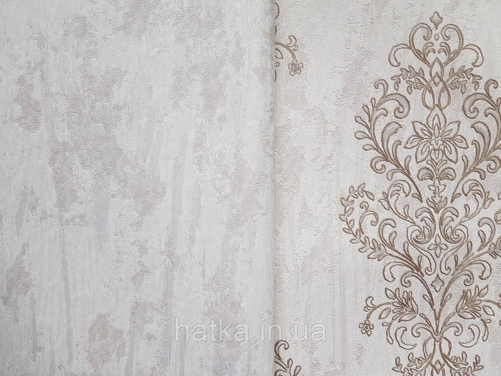 Шпалери вінілові на флізеліні гарячого тиснення DU&KA 1.06х10 вензель основа під штукатурку сірі коричневі Київ - фото 2