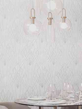 Шпалери вінілові на флізеліні Sintra Simmetria геометрія фігури смуги білі срібло 524411 Київ