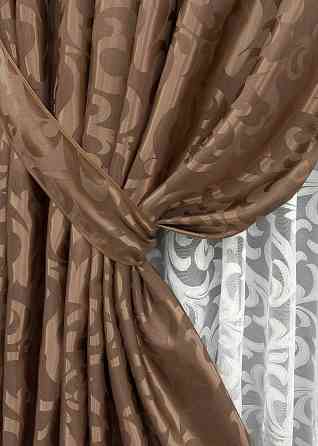 Комплект штор VR-Textil Жаккард Вензель 150х270 2шт и Тюль 400х270 478ш-1147т Коричневый с белым 71-103/3 Киев