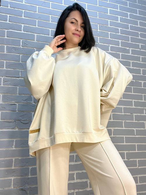 Костюм женский MY CITY 3044-8286 свитшот широкий оверсайз и брюки палаццо со стрелкой, молочний, SM Киев - изображение 19