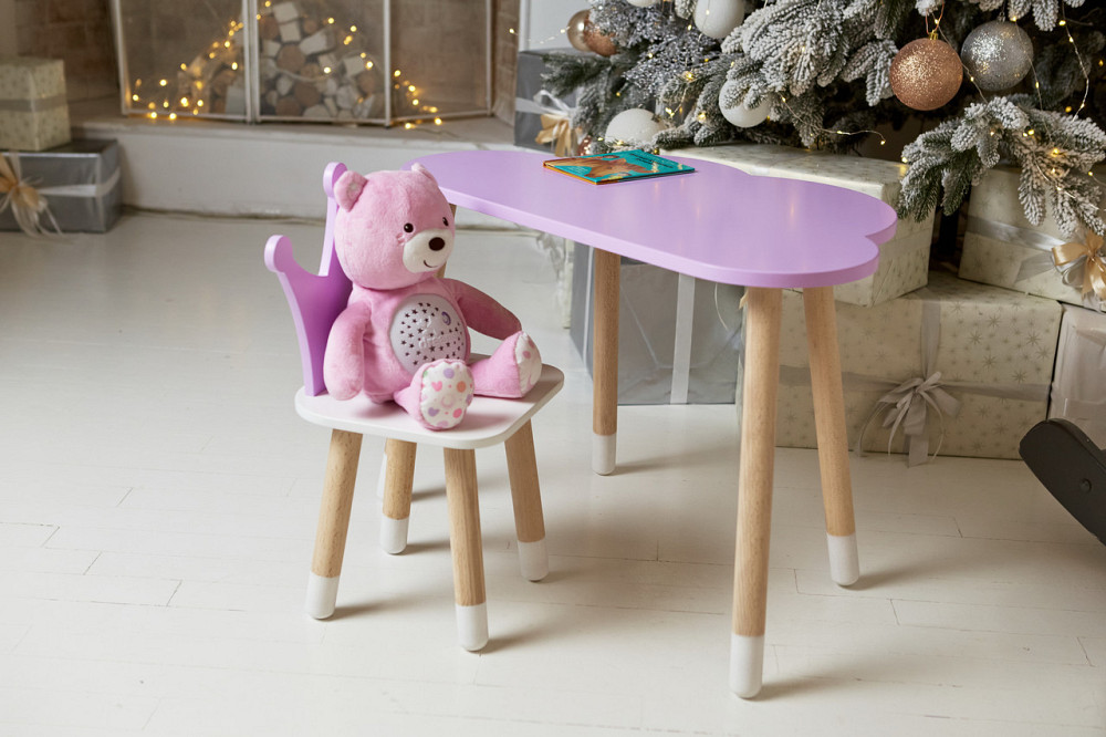 Стіл хмарка 46х70х40 та стільчик коронка 26х26х26, дитячий столик та стілець для малювання/занять, фіолетовий з білим Київ - фото 3