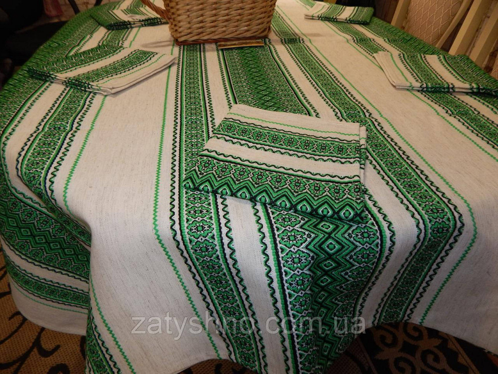 Зелена скатертина вишита на льону Київ - фото 10