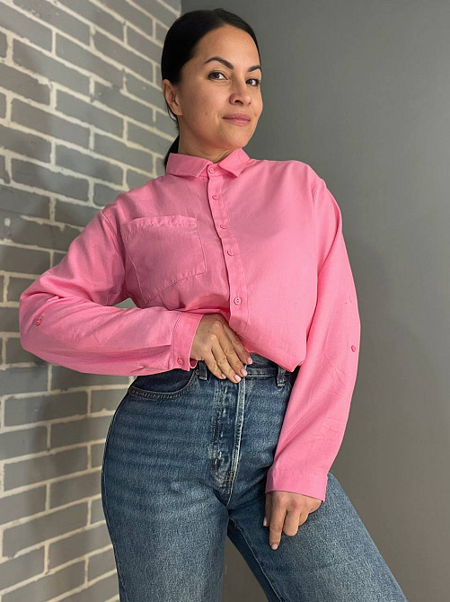 Сорочка жіноча Mix Ray 9942 базова подовжена спинка оверсайз з кишенею рожева, рожевий, S Одеса - фото 2