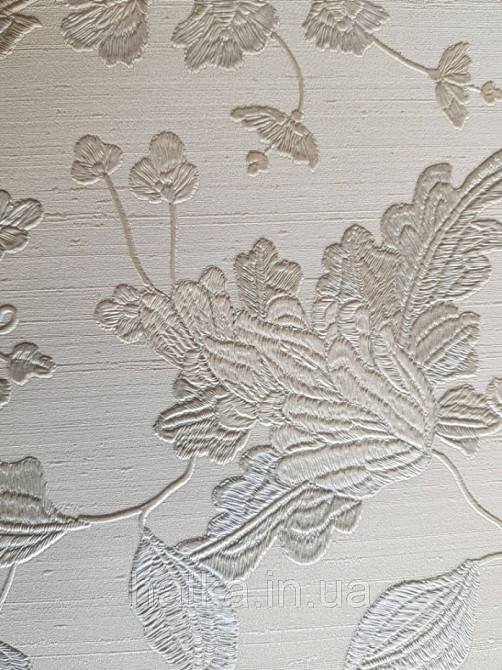 Шпалери вінілові на паперовій основі Sirpi Italian Silk 7 квіти листя гілки сріблясті структурних на білому 3д Київ - фото 3