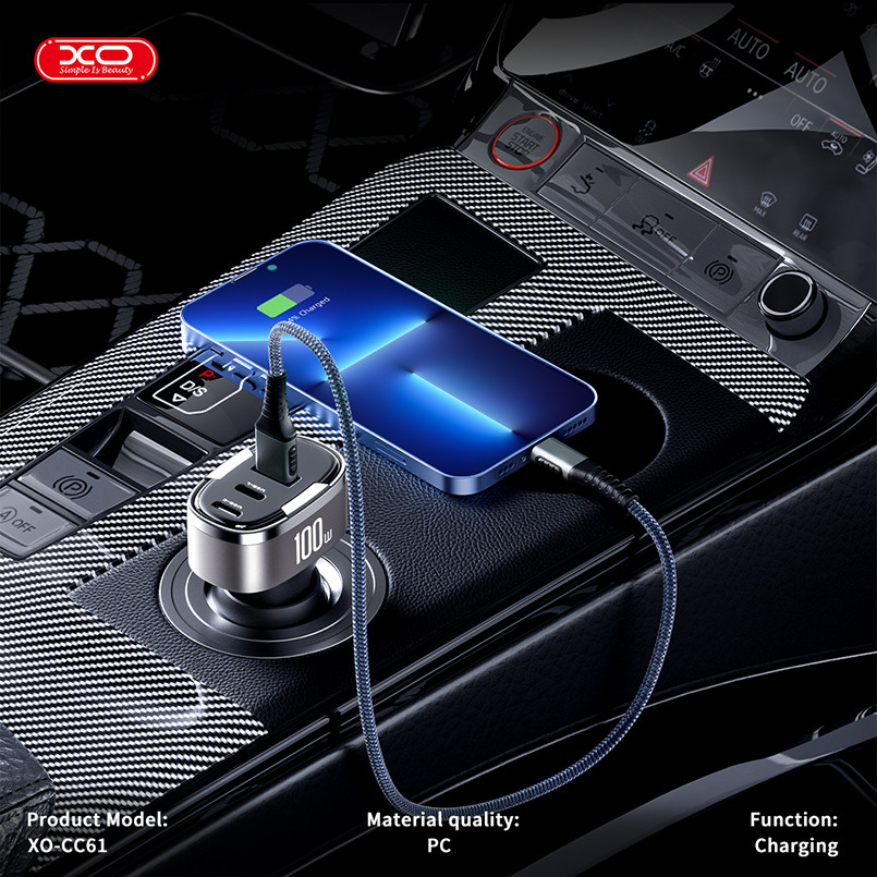 Автомобільний зарядний пристрій XO CC61 Smart USB/Type-C/Lightning 100W срібний Львів - фото 8