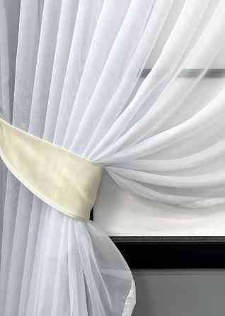 Кухонний комплект VR-Textil № 062к шторка з ламбрекеном Бежевий з білим 150х170 см (50-247) Київ