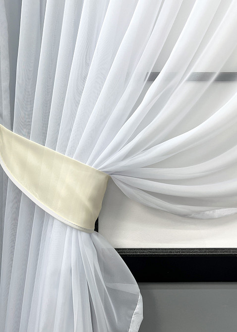 Кухонний комплект VR-Textil № 062к шторка з ламбрекеном Бежевий з білим 150х170 см (50-247) Київ - фото 4