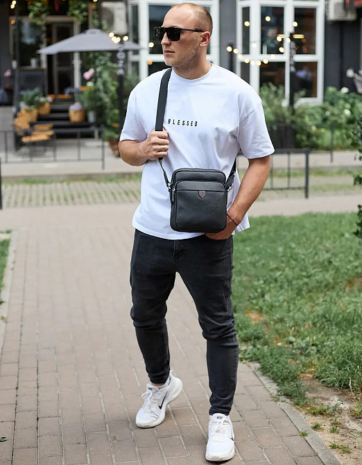 Мужская черная сумка через плечо, мужская сумка планшет, черная мужская барсетка через плечо Киев - изображение 7