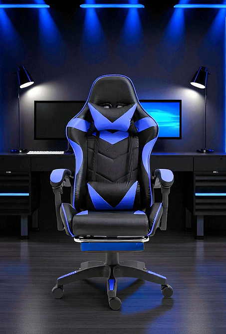 Геймерське ергономічне комп’ютерне крісло Vicotan VIP із підставкою для ніг, чорний із синім дизайном, з регулюванням нахилу спинк Львів - фото 6