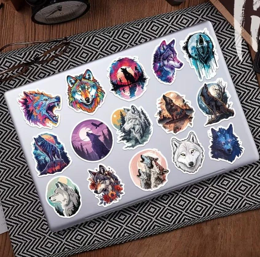 Набор из 50 водостойких наклеек «Волки» | Виниловые наклейки для ноутбука, доски, гитары или скейтборда Киев - изображение 3