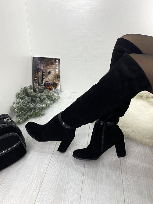 Ботфорти жіночі KLUCHINI 3766 чорні (весна-осінь, замша натуральна) (2945) Коломия - фото 2